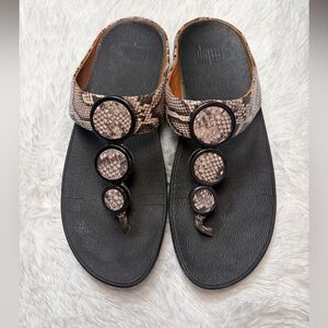 Fitflop Black Sandals with Snake-Print Accents